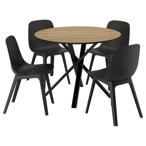 NORRMJÖLE / ODGER table and 4 chairs, oak effect black/anthracite, 105 cm