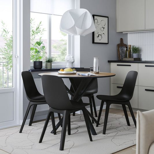 NORRMJÖLE / ODGER table and 4 chairs, oak effect black/anthracite, 105 cm
