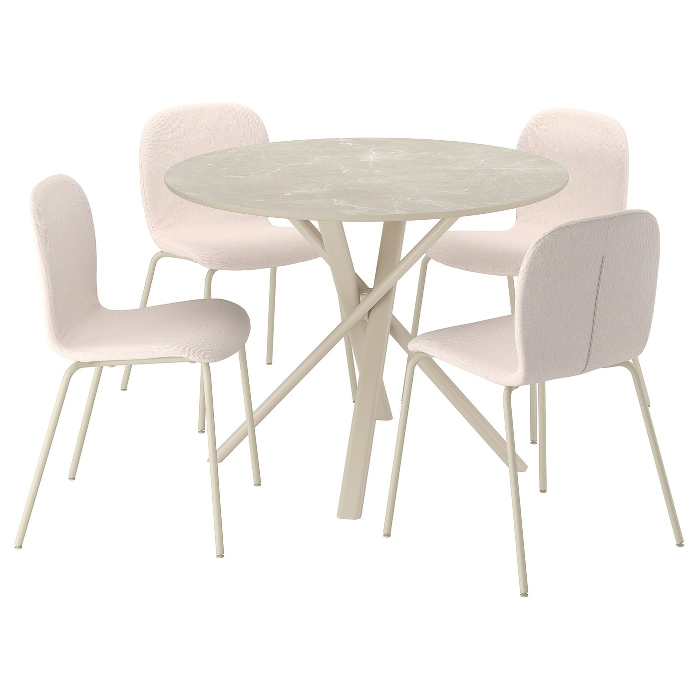 NORRMJÖLE / SKÅLSTA table and 4 chairs, marble effect beige/tubular metal/light grey-beige Knäbäck beige, 105 cm