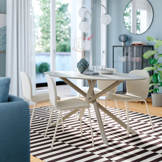 NORRMJÖLE / SKÅLSTA table and 4 chairs, marble effect beige/tubular metal/light grey-beige Knäbäck beige, 170x97 cm