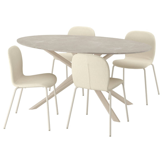 NORRMJÖLE / SKÅLSTA table and 4 chairs, marble effect beige/tubular metal/light grey-beige Knäbäck beige, 170x97 cm