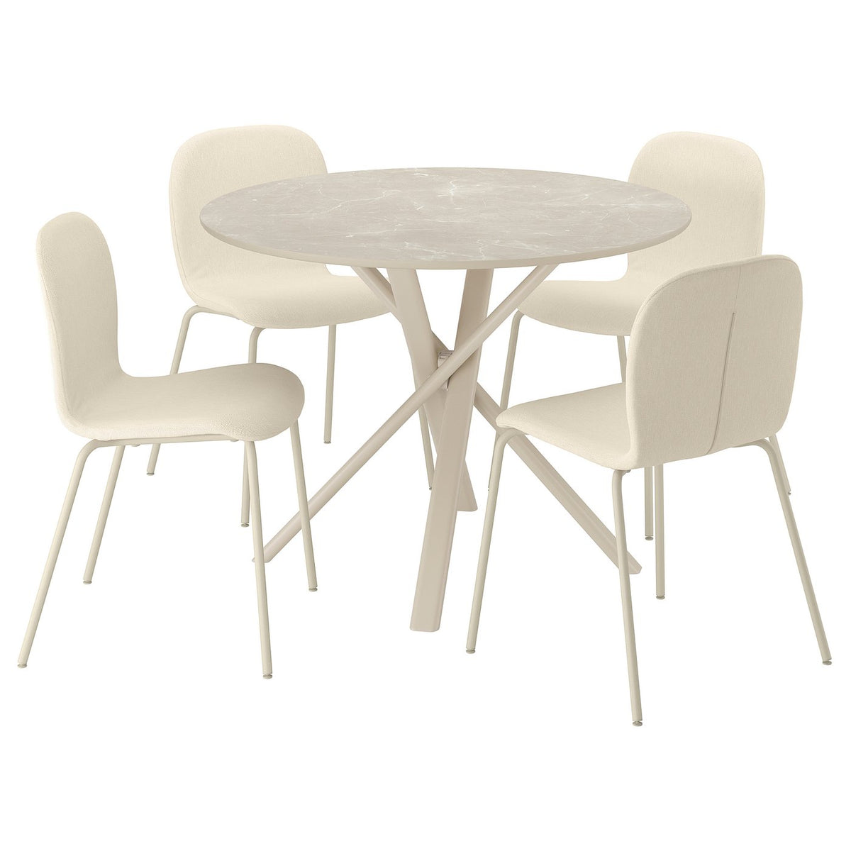 NORRMJÖLE / SKÅLSTA table and 4 chairs, marble effect beige/tubular metal/light grey-beige Knäbäck beige, 105 cm