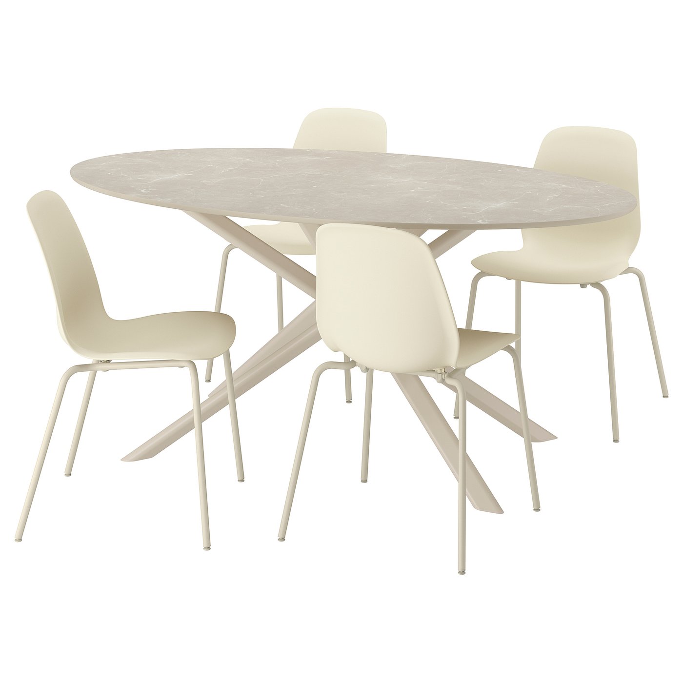 NORRMJÖLE / SKÅLSTA table and 4 chairs, marble effect beige/tubular metal/light grey-beige plastic beige, 170x97 cm