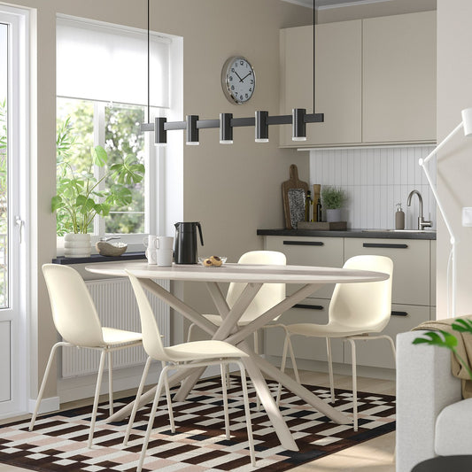 NORRMJÖLE / SKÅLSTA table and 4 chairs, marble effect beige/tubular metal/light grey-beige plastic beige, 170x97 cm