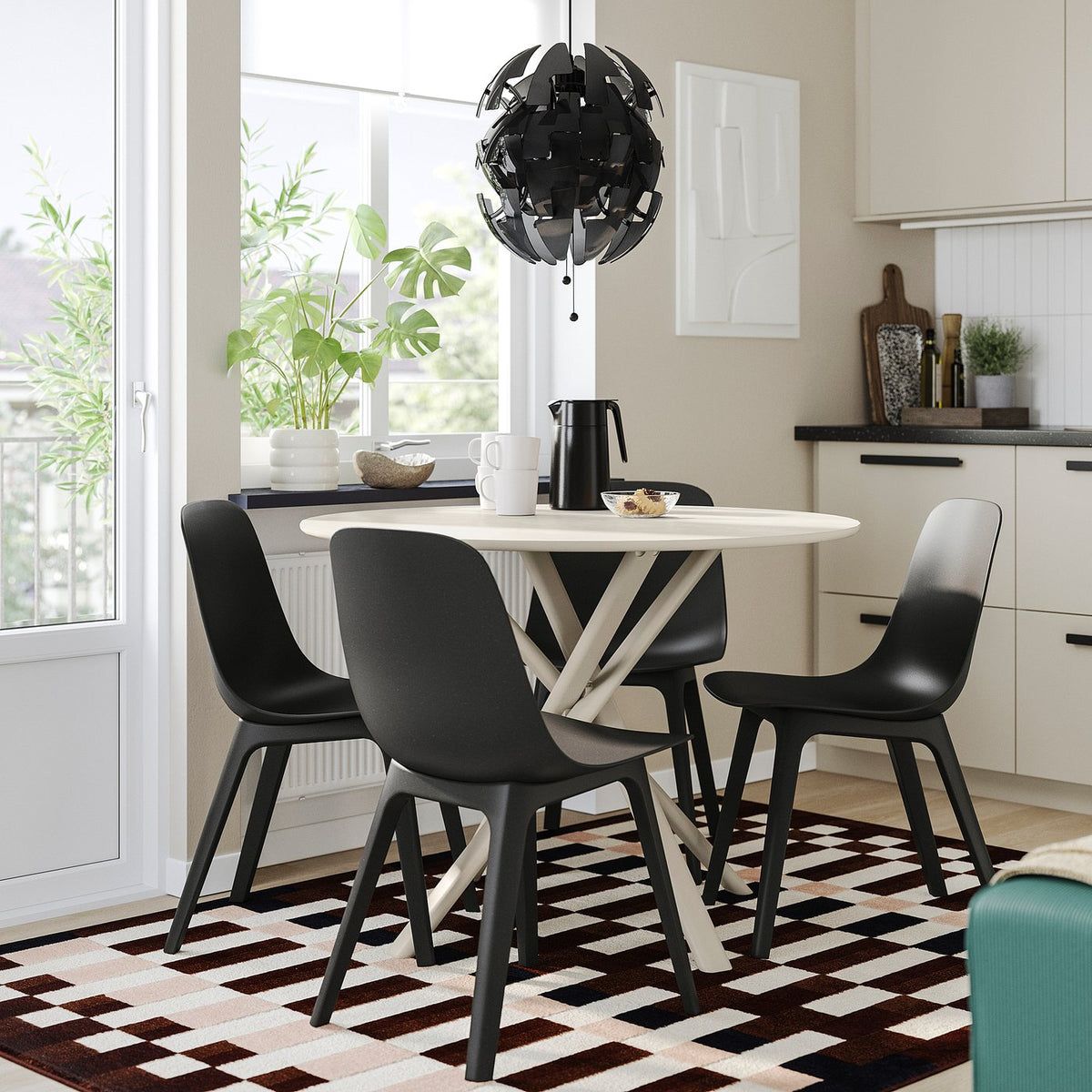 NORRMJÖLE table, beige marble effect/beige, 105 cm