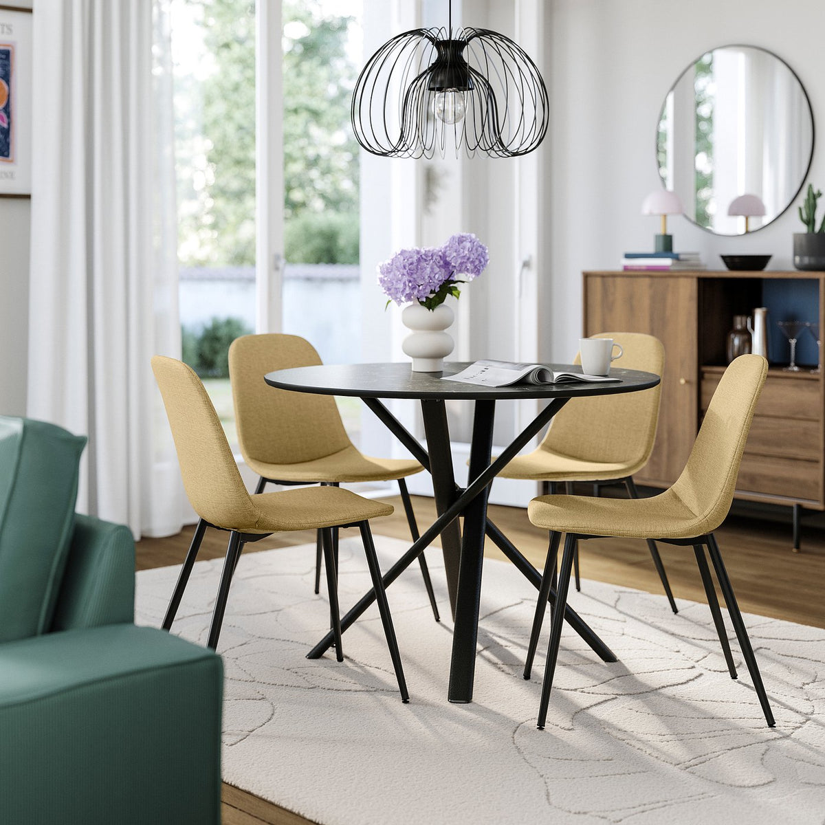 NORRMJÖLE table, black marble effect/black, 105 cm