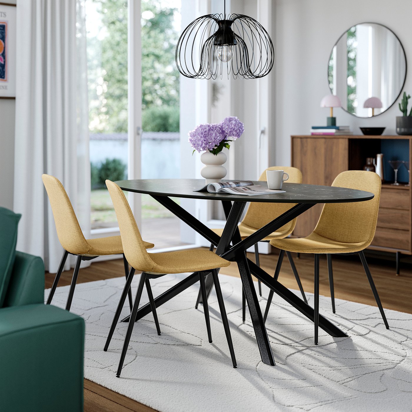 NORRMJÖLE table, black marble effect/black, 170x97 cm