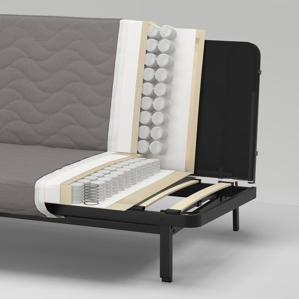 NYHAMN 3-seat sofa-bed, with pocket spring mattress/Knisa grey/beige, 200x90x97 cm