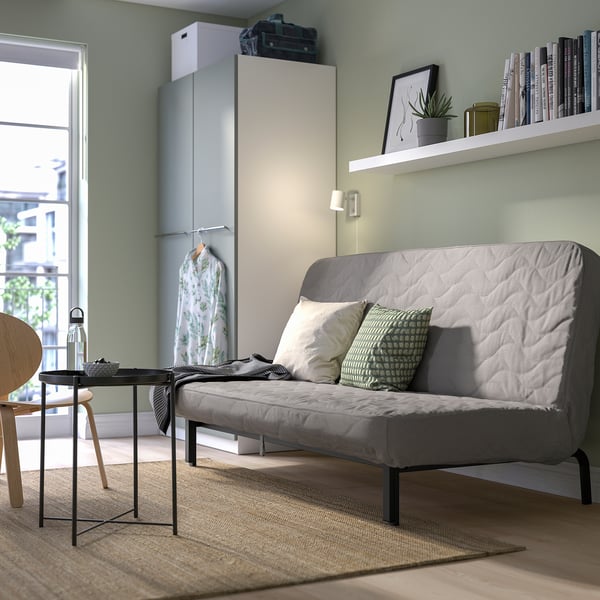NYHAMN 3-seat sofa-bed, with pocket spring mattress/Knisa grey/beige, 200x90x97 cm