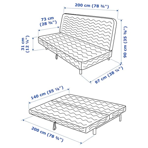 Ikea NYHAMN - 3-seater sofa bed, with spring mattress/Skartofta black/light gray