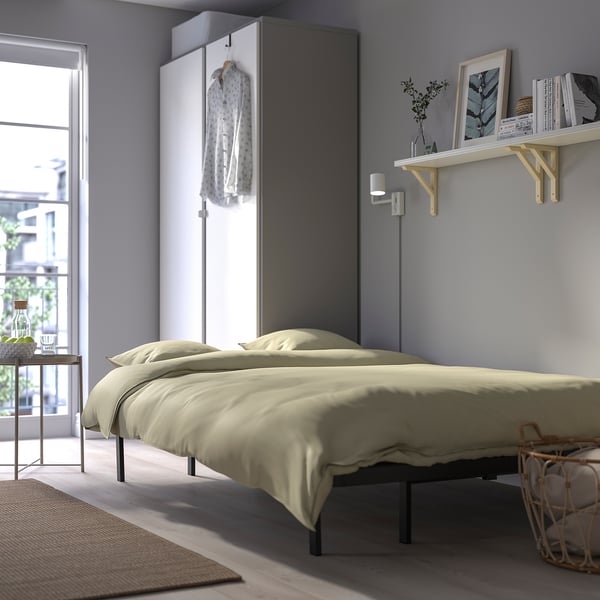 NYHAMN - 3-seater sofa bed, with spring mattress/Skartofta black/light gray