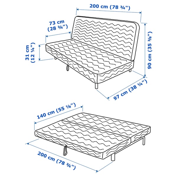 NYHAMN 3-seat sofa-bed, with pocket spring mattress/Skartofta red/brown, 200x90x97 cm