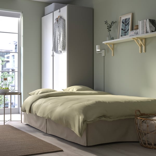 NYHAMN 3-seat sofa-bed, with foam mattress/Naggen beige, 200x90x97 cm