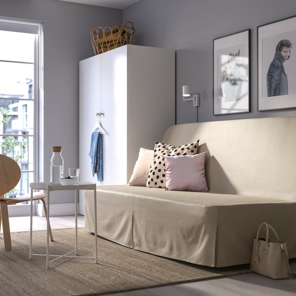 NYHAMN 3-seat sofa-bed, with foam mattress/Naggen beige, 200x90x97 cm