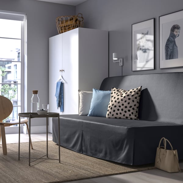 NYHAMN 3-seat sofa-bed, with foam mattress Naggen/dark grey, 200x90x97 cm