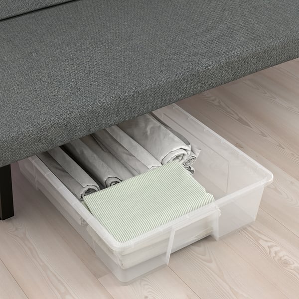 NYHAMN 3-seat sofa-bed, with foam mattress/Skartofta black/light grey, 200x90x97 cm