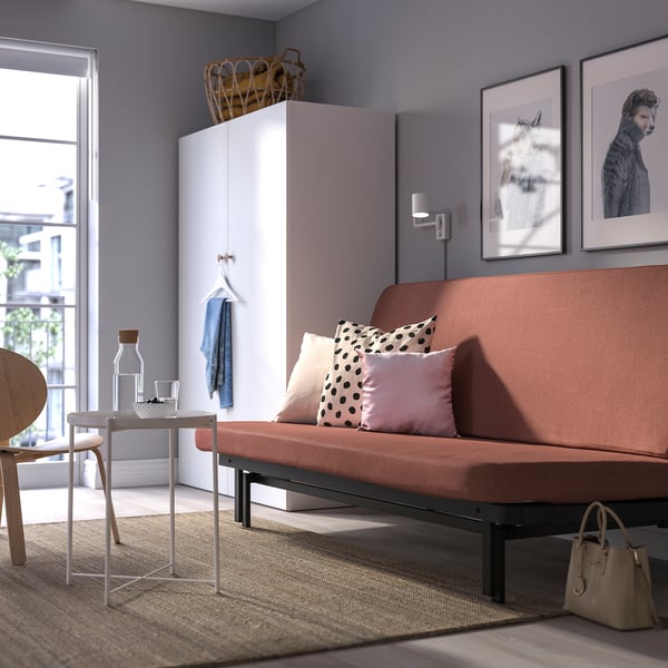 NYHAMN 3-seat sofa-bed, with foam mattress/Skartofta red/brown, 200x90x97 cm
