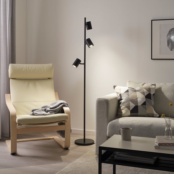 NYMÅNE floor lamp with 3-spot, anthracite, 25 cm