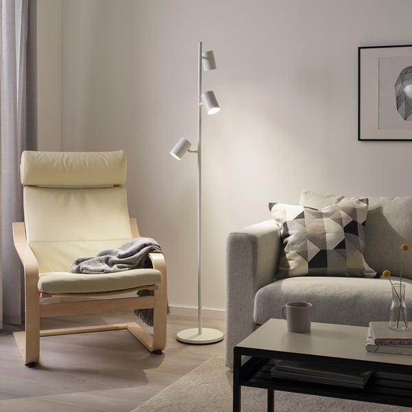 NYMÅNE floor lamp with 3-spot, white, 7 cm