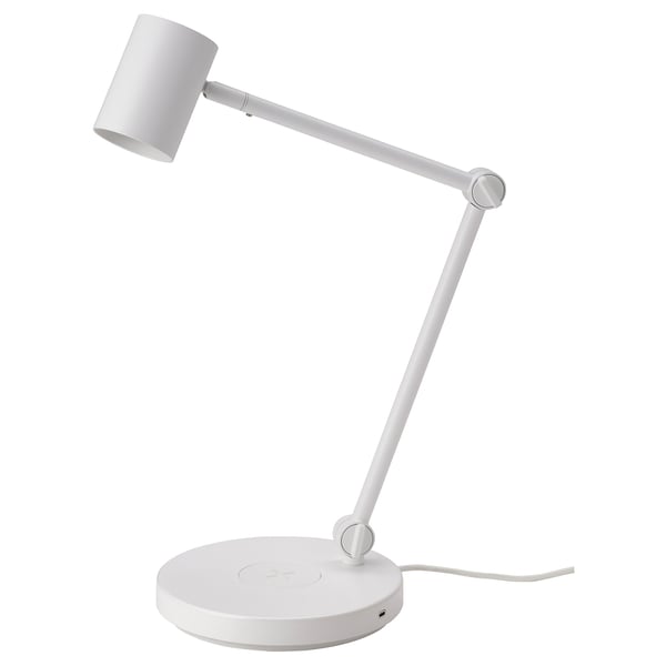 NYMÅNE work lamp with wireless charging, white, 21 cm