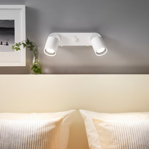 NYMÅNE wall lamp double, wired-in, white, 6.6 cm