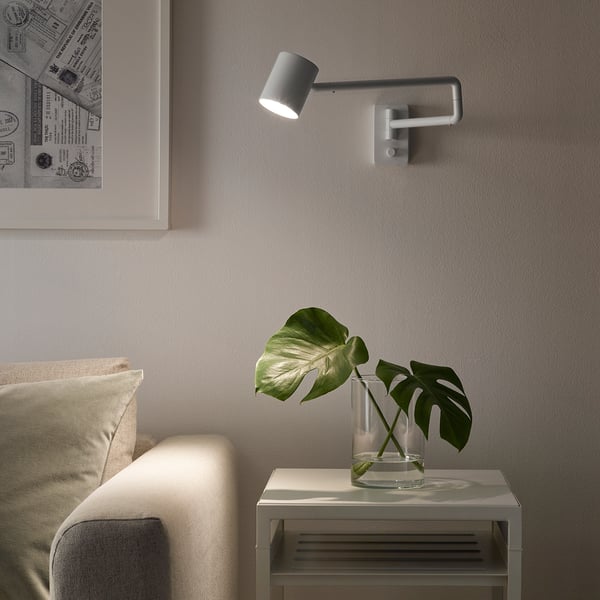 NYMÅNE - Wall lamp w swing arm, wired-in, white