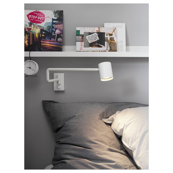 NYMÅNE - Wall lamp w swing arm, wired-in, white