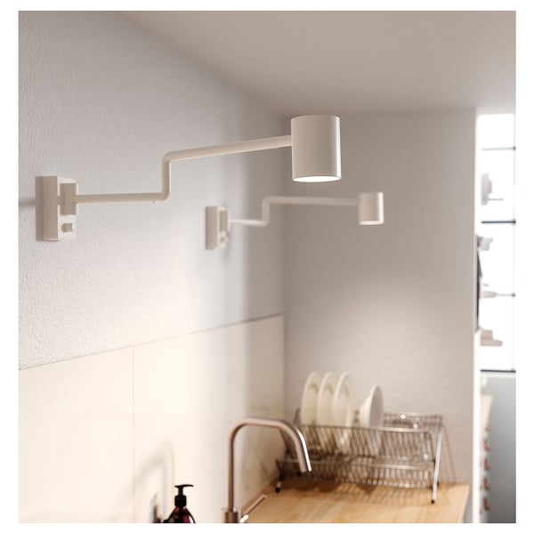 NYMÅNE - Wall lamp w swing arm, wired-in, white