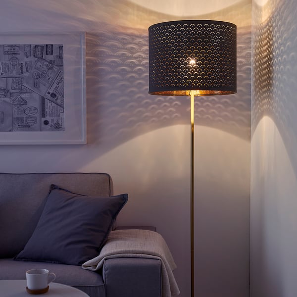 NYMÖ lamp shade, black/brass-colour, 44 cm