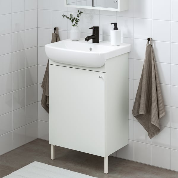 NYSJÖN / BJÖRKÅN wash-stnd w door/wash-basin/tap, white, 54x40x98 cm