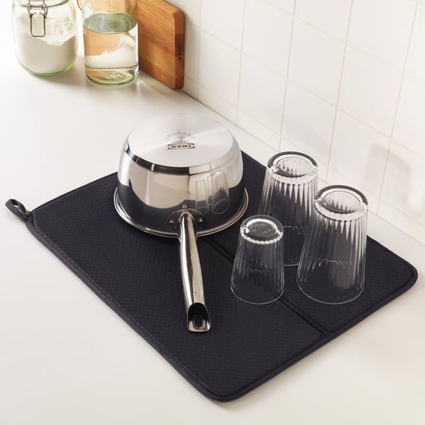 NYSKÖLJD dish drying mat, dark grey, 44x36 cm