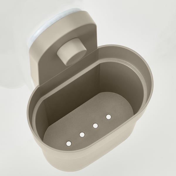 ÖBONÄS container with suction cup, grey-beige, 12.9x21.8x10 cm