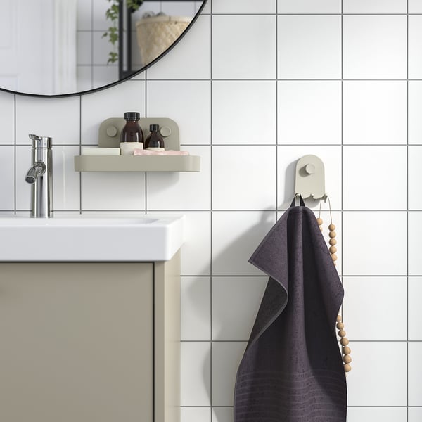 ÖBONÄS - Triple hook with suction cup, grey-beige,7x11 cm