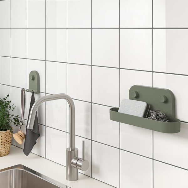 ÖBONÄS triple hook with suction cup, grey-green