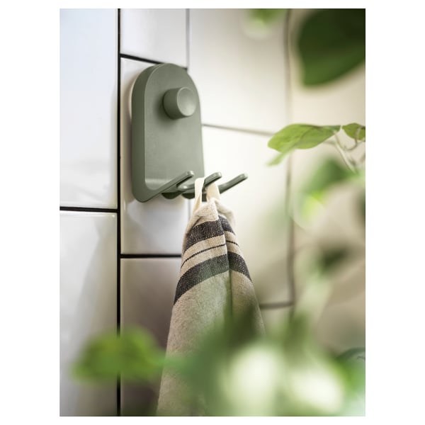 ÖBONÄS triple hook with suction cup, grey-green