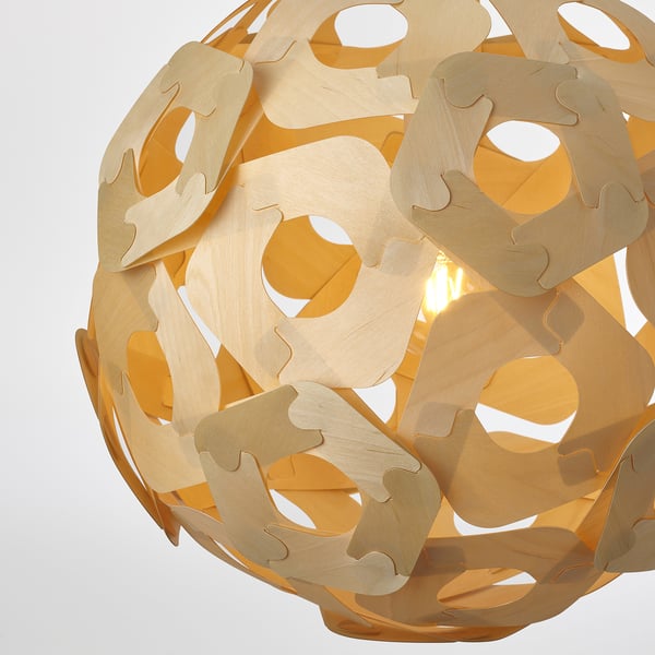 ÖDLEBLAD / SUNNEBY pendant lamp, birch veneer/white, 48 cm