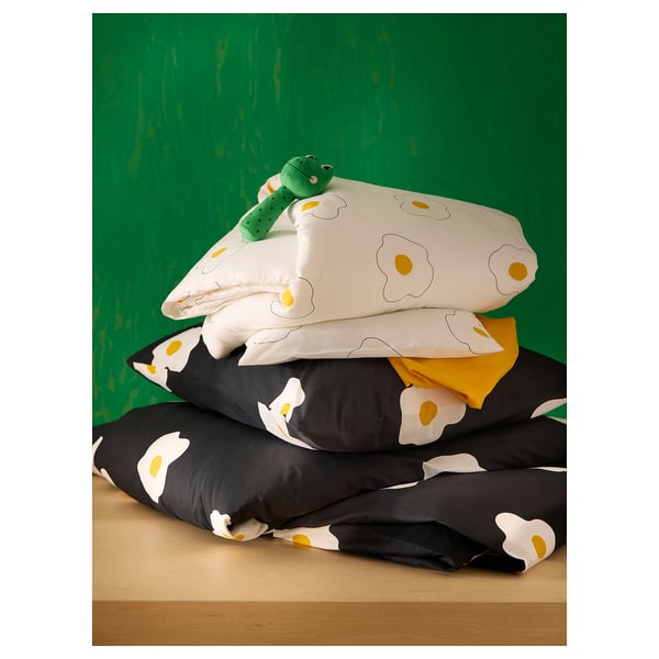 ÖGONLOCKSMAL 3-piece bedlinen set for cot, flower white/yellow, 60x120 cm