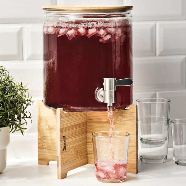 ÖGONTRÖST stand for jar with tap, bamboo, 22x22 cm