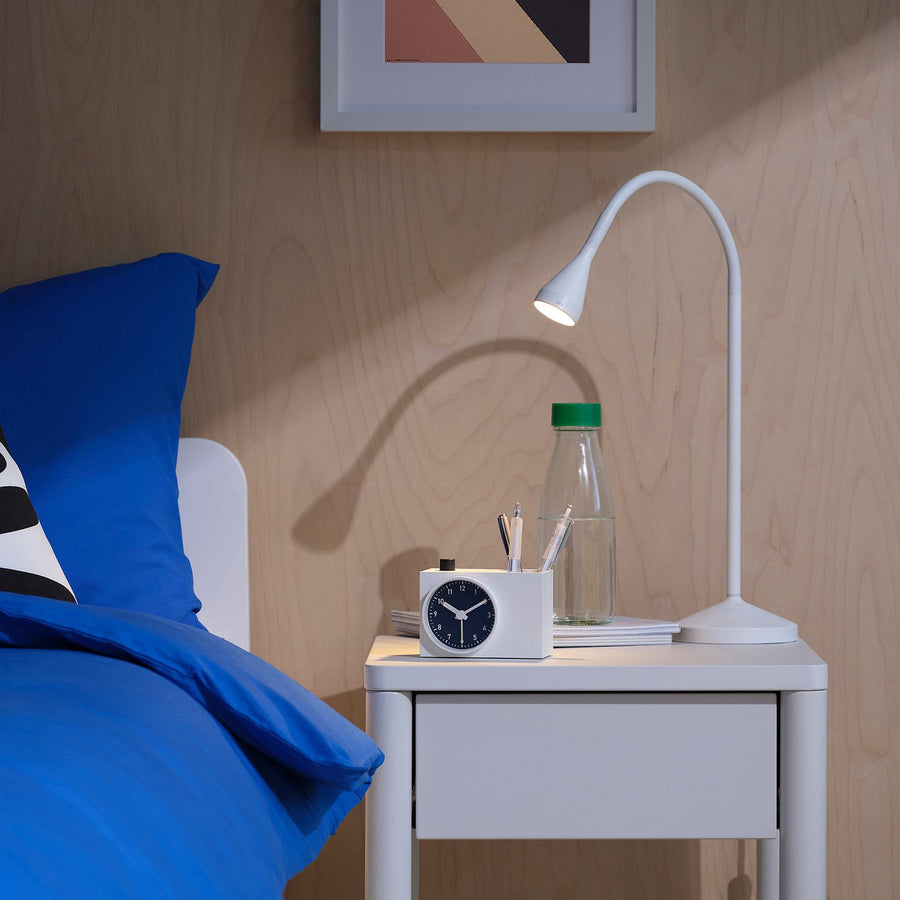 ÖKENMARSVIN alarm clock, white, 110 mmx86 mmx63 mm cm