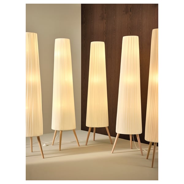 ÖKENSAND floor lamp, beech/white, 35 cm