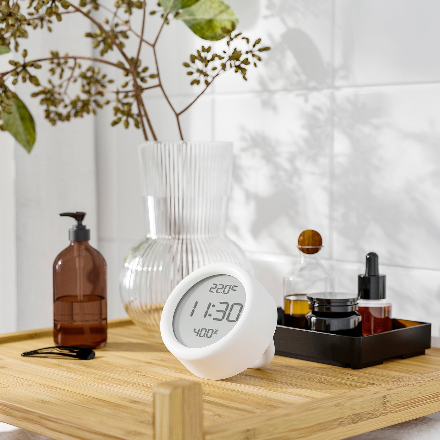 ÖRNVRÅK clock with hygro-/thermometer, white, 8x3 cm