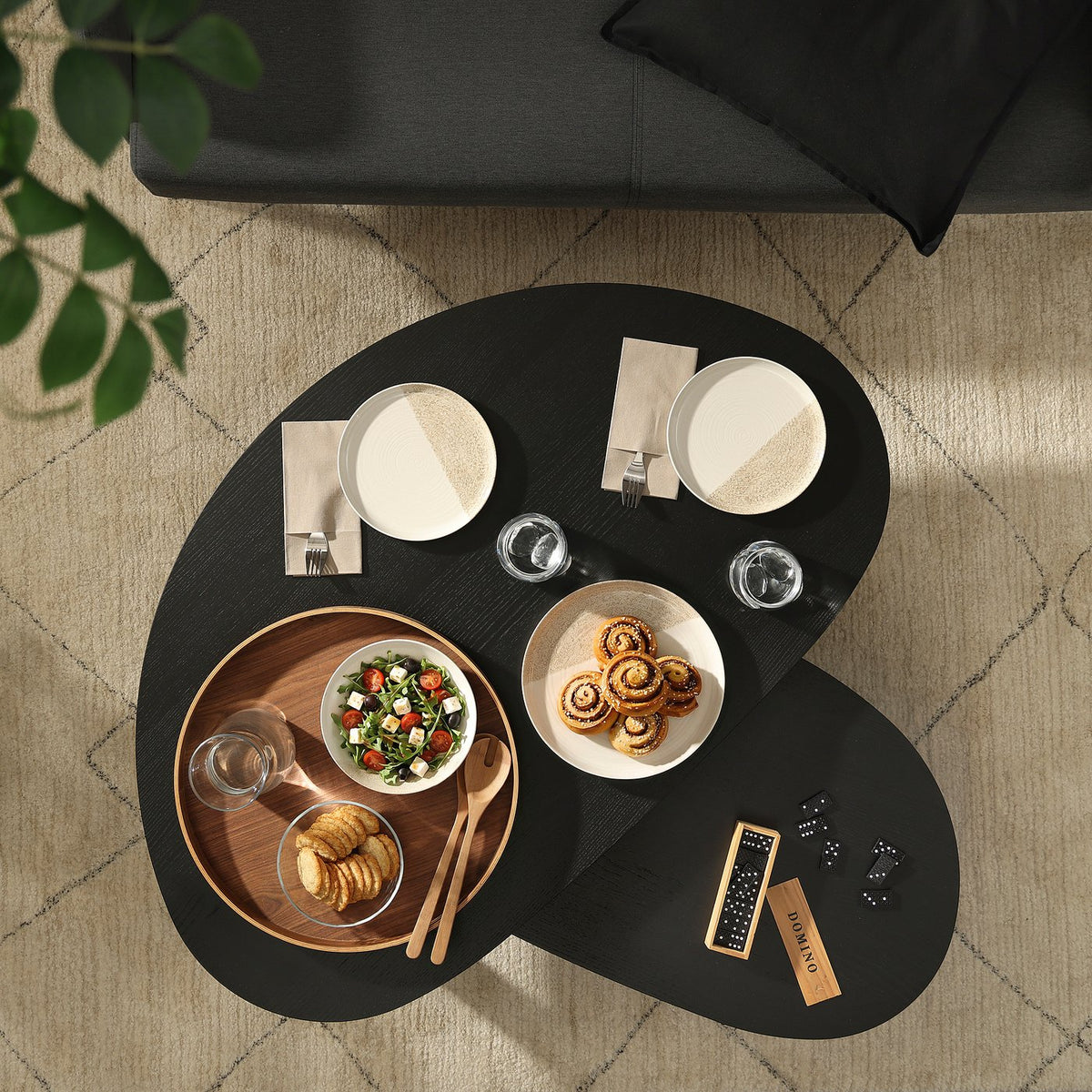 ÖRTRÄSK nest of tables, set of 2, black ash veneer