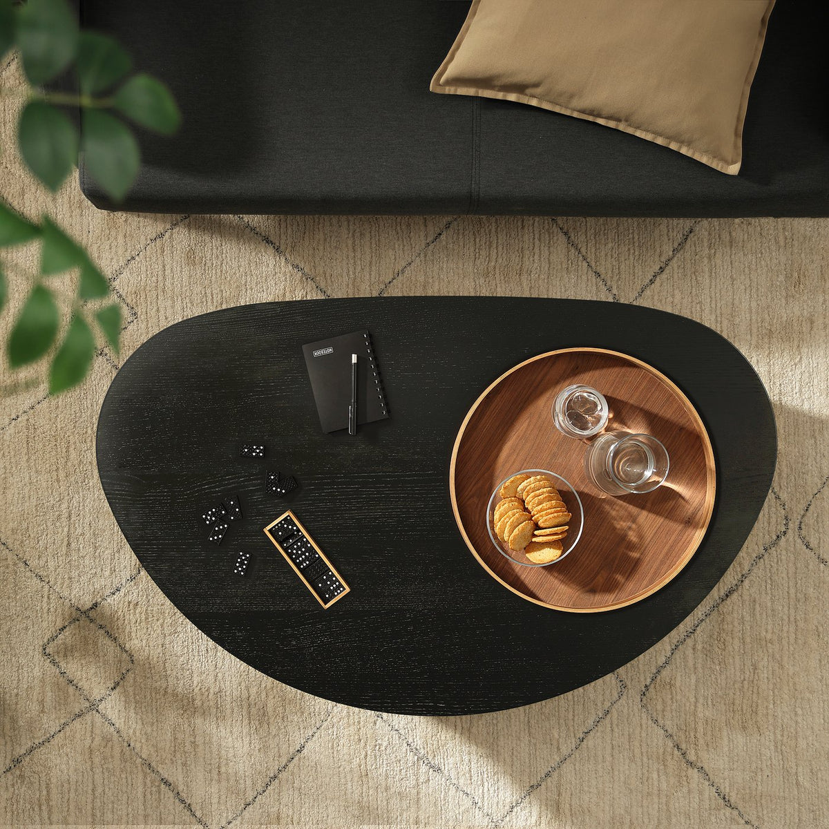 ÖRTRÄSK coffee table, black ash veneer, 110x68 cm