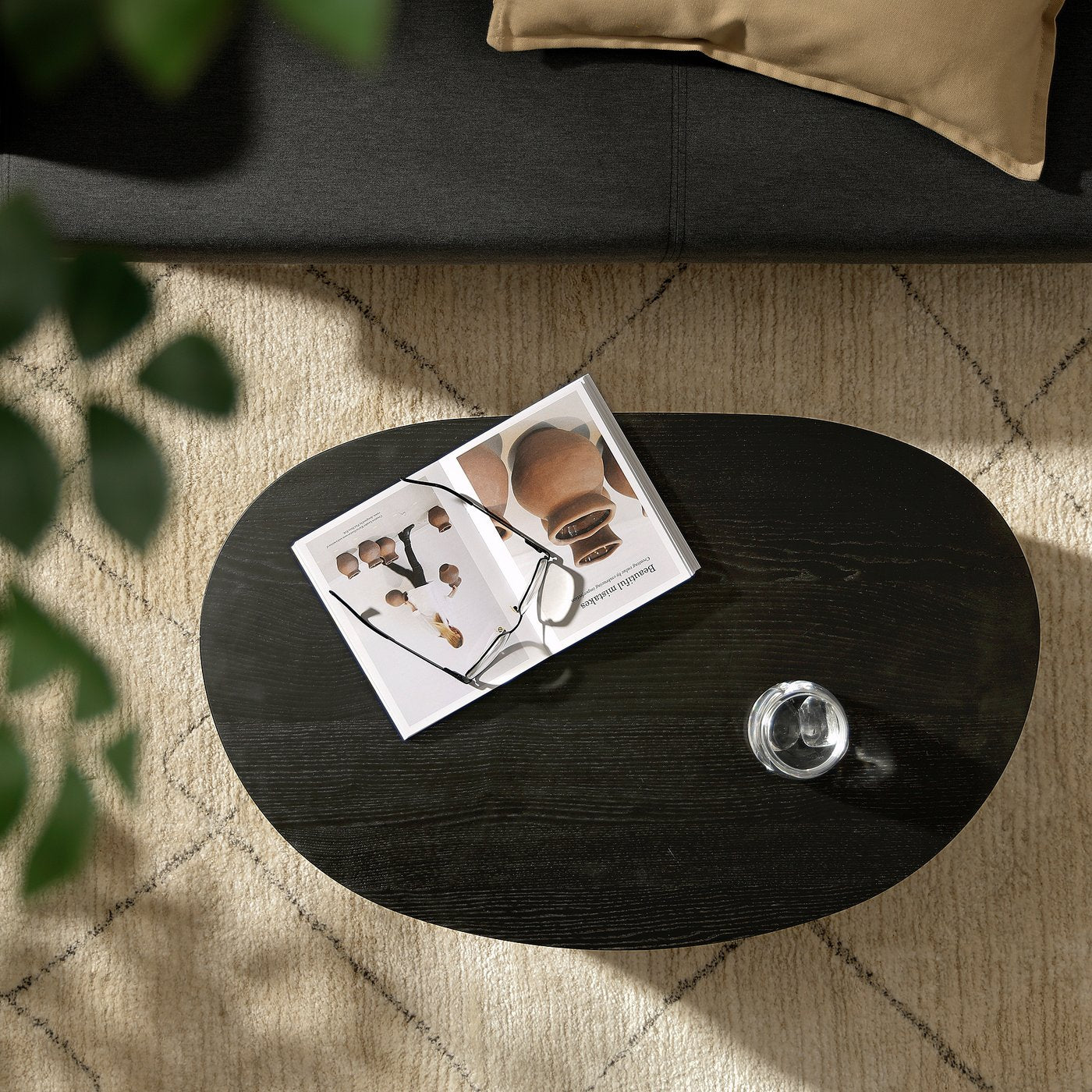 ÖRTRÄSK coffee table, black ash veneer, 75x48 cm