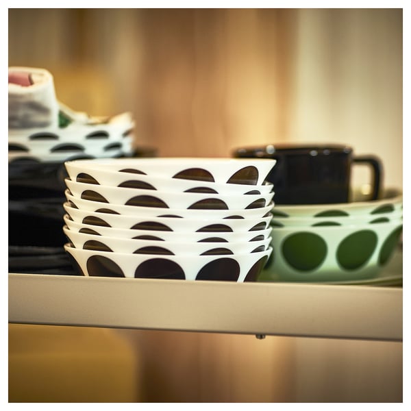 OFTAST bowl, white black/dot pattern, 15 cm