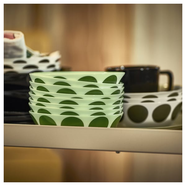 OFTAST bowl, light green green/dot pattern, 15 cm
