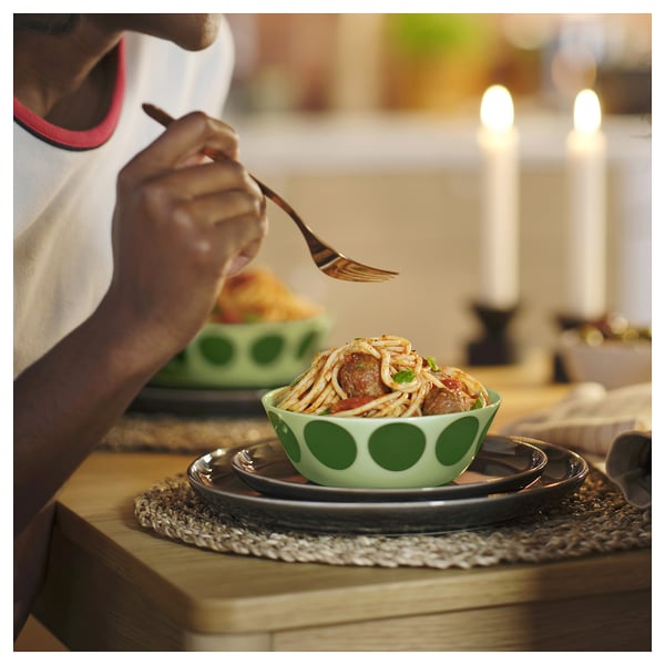 OFTAST bowl, light green green/dot pattern, 15 cm