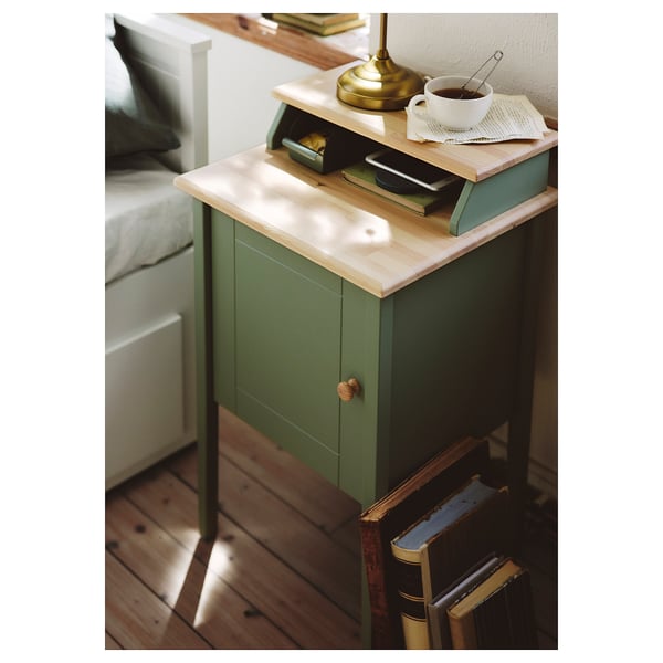 OLDERDALEN - Bedside table, grey-green/pine, 47x43 cm