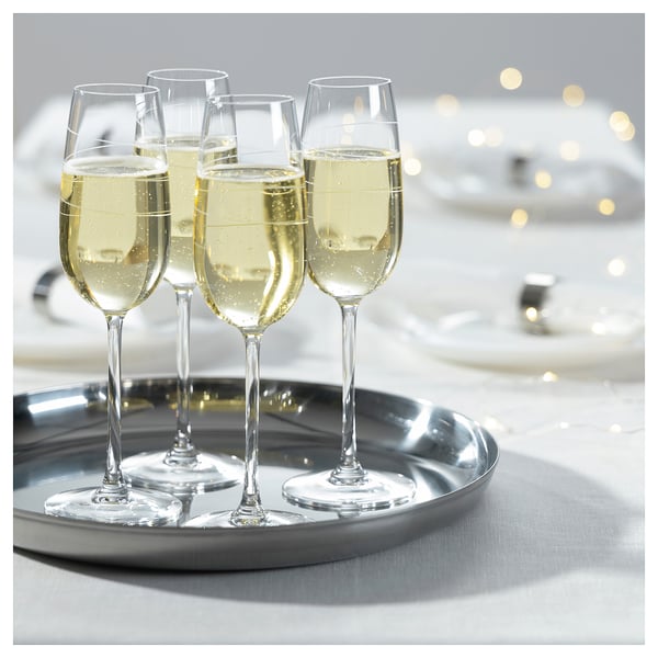 OLIVDUVA champagne glass, clear glass/spiral, 22 cl