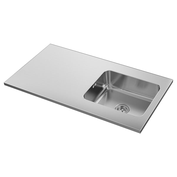 OLOFSJÖN - Worktop 1 integrated sink, stainless steel, 120x63.5 cm